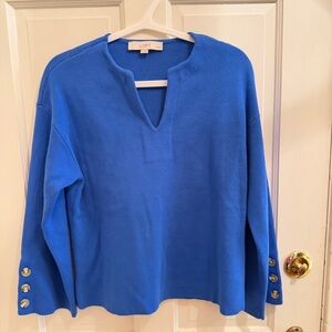 LOFT Vibrant Blue Knit Top with Sleeve Buttons Royal blue/cobalt